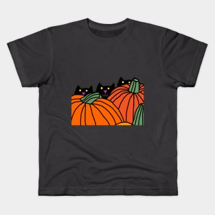 Back Print Cats and Halloween Pumpkins Kids T-Shirt
